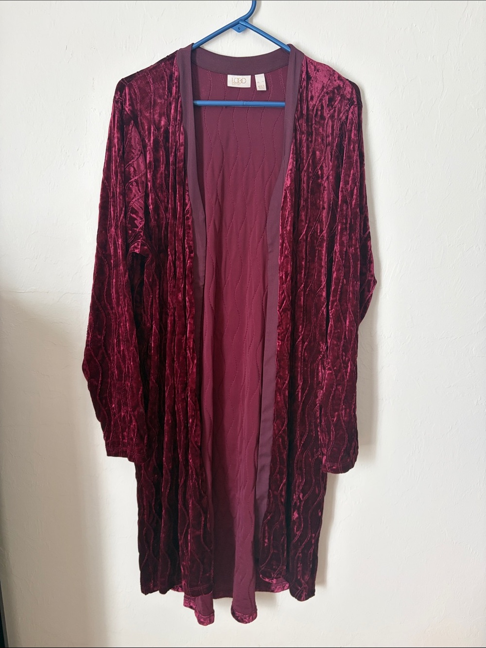 Velvet Open-Front Kimono/Coat - Burgundy